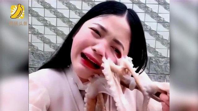 女主播表演活吃章鱼,不料惨遭章鱼“反杀”