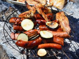 户外野餐冷藏箱和食物提醒夏天保持冷食低温