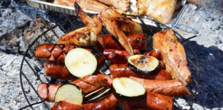 户外野餐冷藏箱和食物提醒夏天保持冷食低温