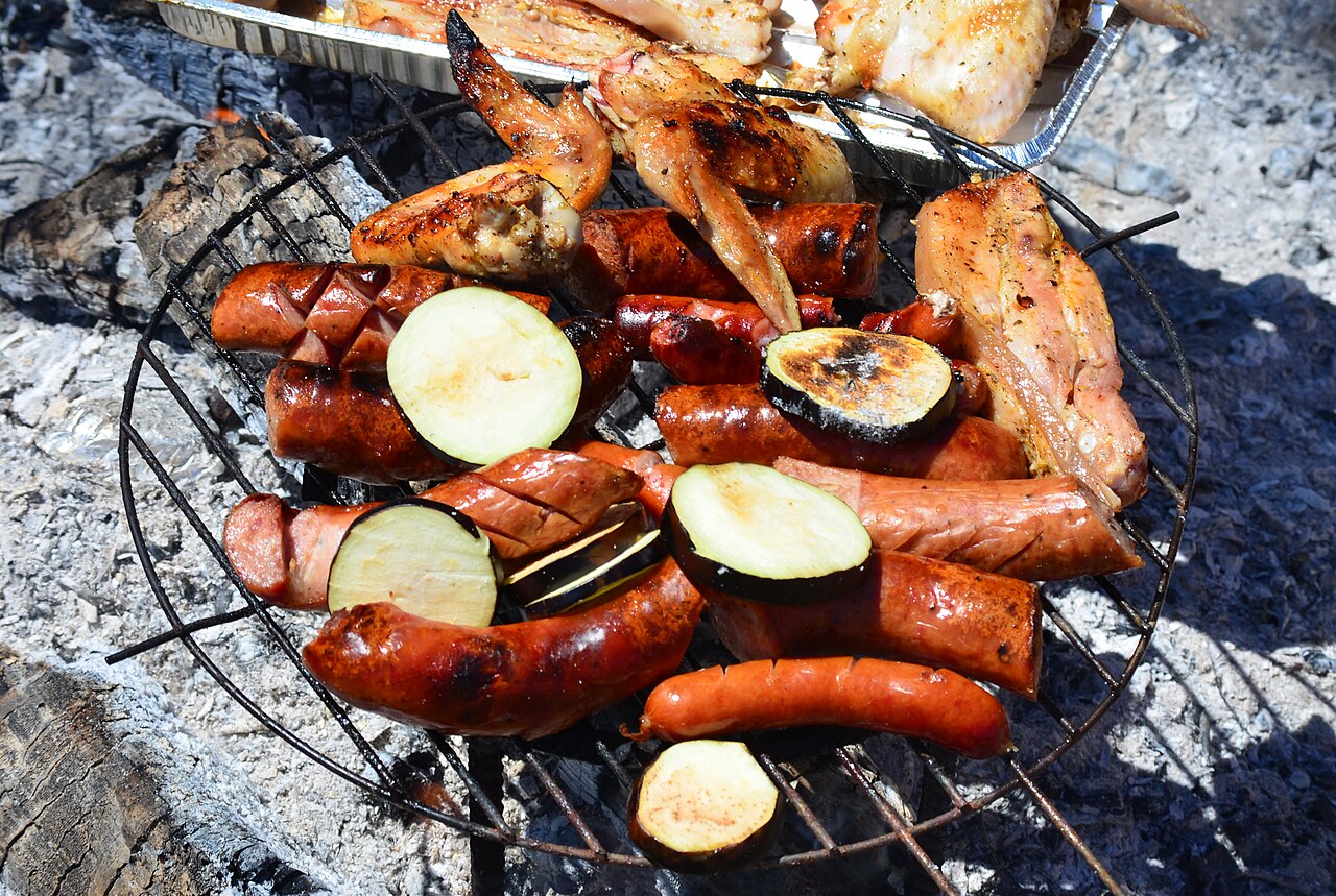 户外野餐冷藏箱和食物提醒夏天保持冷食低温