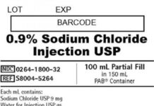 FDA召回页产品图：B. Braun 0.9%氯化钠注射液100 mL PAB容器