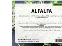 FDA召回相关产品图：Berlin Seeds苜蓿芽苗种子包装袋