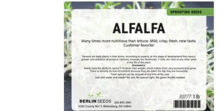 FDA通报Berlin Seeds苜蓿芽苗种子大肠杆菌沙门氏菌召回 FDA召回相关产品图:Berlin Seeds苜蓿芽苗种子包装袋