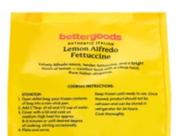 FDA召回页产品图：bettergoods Authentic Italian Lemon Alfredo Fettuccine黄色冷冻包装