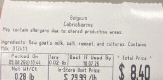FDA通报页产品图：Whole Foods Cabricharme奶酪包装