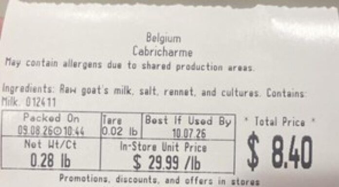 FDA通报Whole Foods Cabricharme奶酪未标注鸡蛋过敏原 FDA通报页产品图:Whole Foods Cabricharme奶酪包装