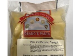 FDA召回页产品图：Deano’s Pasta梨与佩科里诺三角饺冷冻袋