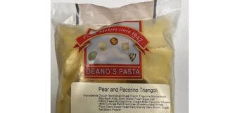 FDA召回页产品图：Deano’s Pasta梨与佩科里诺三角饺冷冻袋