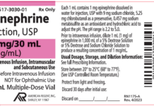 FDA召回页产品图：American Regent肾上腺素注射液30 mg/30 mL多剂量瓶