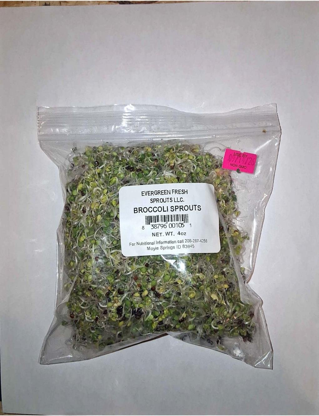 FDA召回页产品图:Evergreen西兰花芽苗菜透明袋装