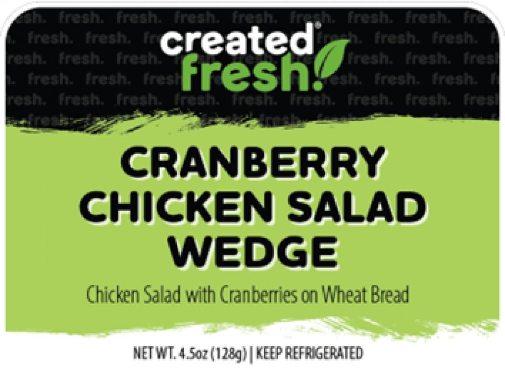 FDA召回页产品图:Created Fresh! Cranberry Chicken Salad Wedge Sandwich标签面板