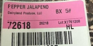 FDA召回页产品图：Hardie's Fresh Foods PEPPER JALAPENO 5#透明袋装墨西哥辣椒标签