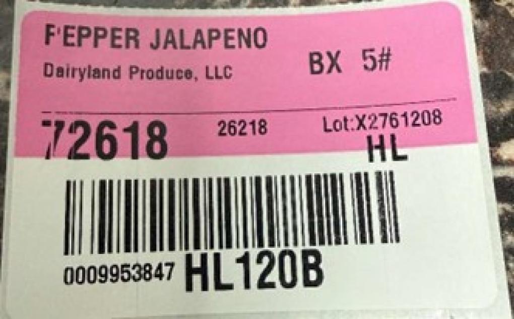 FDA召回页产品图:Hardie's Fresh Foods PEPPER JALAPENO 5#透明袋装墨西哥辣椒标签