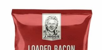 FDA召回页产品图：J. HIGGS Loaded Bacon and Cheddar Potato Chips 7.75盎司包装