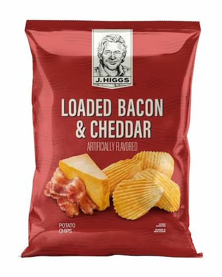 FDA召回页产品图:J. HIGGS Loaded Bacon and Cheddar Potato Chips 7.75盎司包装