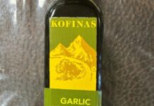 FDA召回页产品图：Kofinas Garlic Mediterranean Infused Extra Virgin Olive Oil瓶标