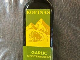 FDA召回页产品图：Kofinas Garlic Mediterranean Infused Extra Virgin Olive Oil瓶标