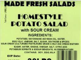 FDA召回页产品图：Made Fresh Salads Homestyle Potato Salad with Sour Cream 30磅桶装