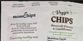 FDA召回页产品图：Momchipz Veggie Chips Broccoli Florets and Cauliflower袋装