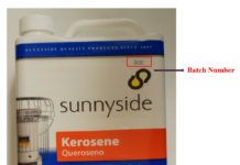 CPSC召回Sunnyside煤油燃料容器 CPSC召回页官方产品图:Sunnyside一加仑1-K煤油燃料白色塑料容器正面