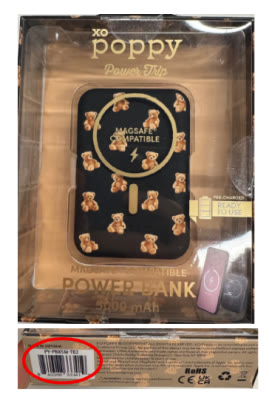 CPSC召回页官方产品图:XO Poppy Power Trip磁吸无线充电宝
