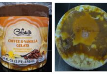 Lidl召回Gelatelli咖啡香草冰淇淋因疑含李斯特菌 FDA公告中的Gelatelli咖啡香草意式冰淇淋正面及杯底批号照片