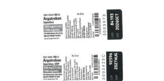 FDA公告中的Par Health阿加曲班注射液250 mg/2.5 mL代表性标签