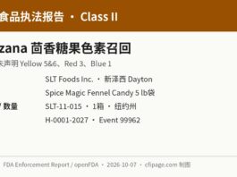 FDA H-0001-2027 Khazana茴香糖果未声明色素召回信息图