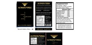 FDA召回公告中的Ultimate Forza男性保健胶囊多粒装与单粒装包装正反面照片