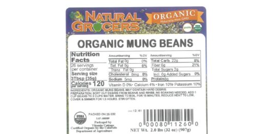 FDA召回公告Natural Grocers有机绿豆2磅装包装标签图
