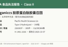 FDA H-1401-2026 Organiccs胶原蛋白肽未声明甲壳类召回信息图