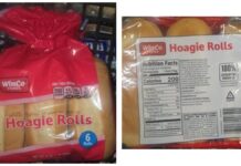 美国WinCo Foods召回Hoagie长面包卷因未标示芝麻 FDA召回公告WinCo Foods Hoagie Rolls长面包卷包装正面与背面标签照片