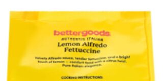 FDA召回产品图：bettergoods Authentic Italian Lemon Alfredo Fettuccine黄色22盎司包装