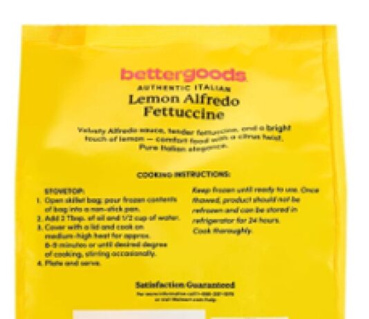 FDA召回产品图：bettergoods Authentic Italian Lemon Alfredo Fettuccine黄色22盎司包装