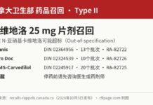 加拿大卫生部召回三款卡维地洛25毫克片因亚硝胺杂质可能超标 加拿大卫生部卡维地洛25毫克片召回信息图:Sanis、Pro Doc、PMS-Carvedilol的DIN与召回编号
