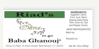 FDA通告中的Riad’s Oliva to Go Baba Ghanouj 14 oz标签产品图