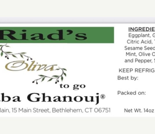 FDA通告中的Riad’s Oliva to Go Baba Ghanouj 14 oz标签产品图